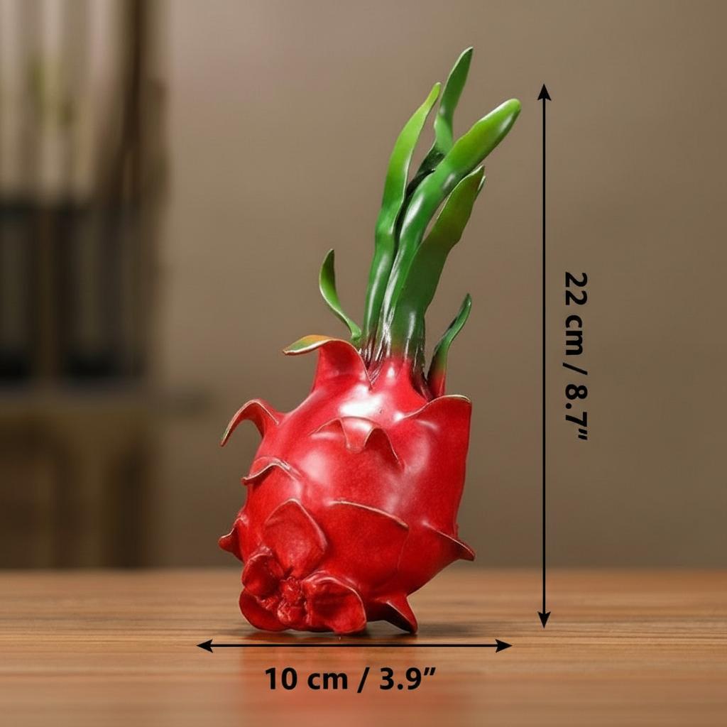 Dimensions diagram of the brass fruit sculpture