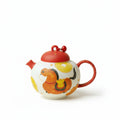 Painted ceramic horse motif teapot side profile