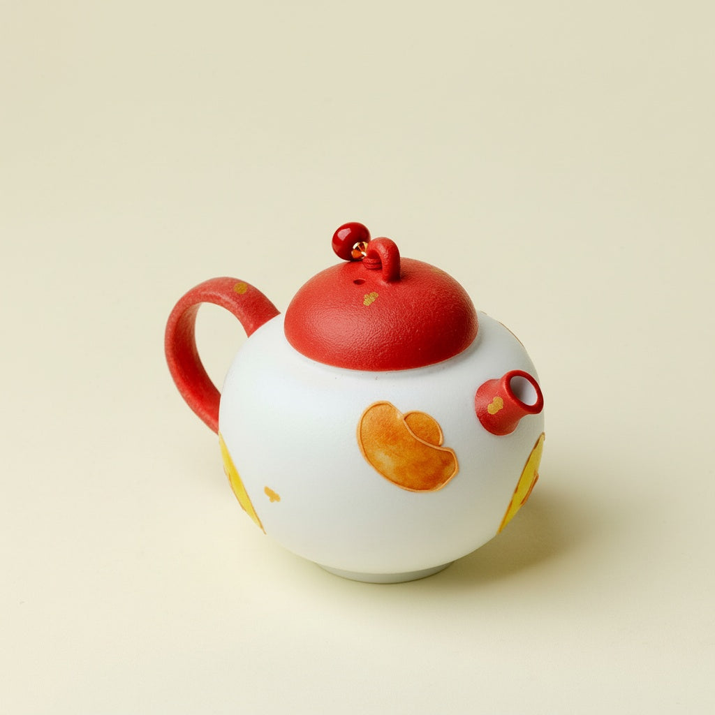 Painted ceramic horse motif teapot angled top view