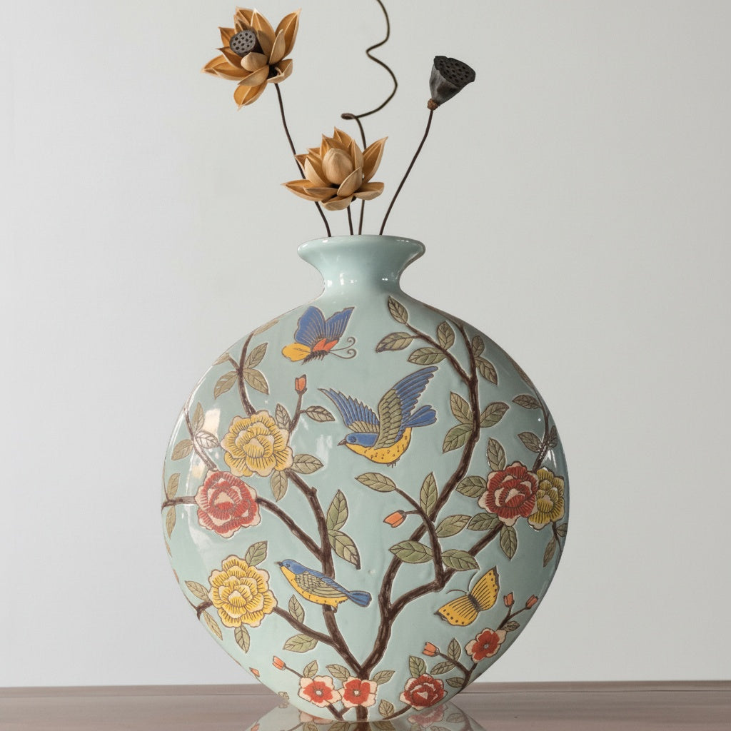 Painted Ceramic Round Vase