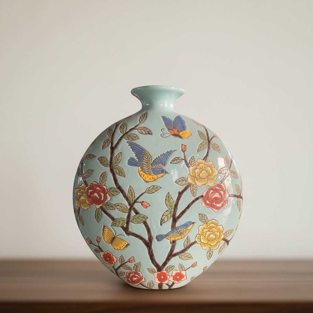 Painted Ceramic Round Vase
