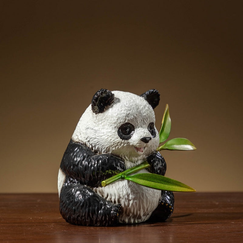 Side angle of copper panda sculpture