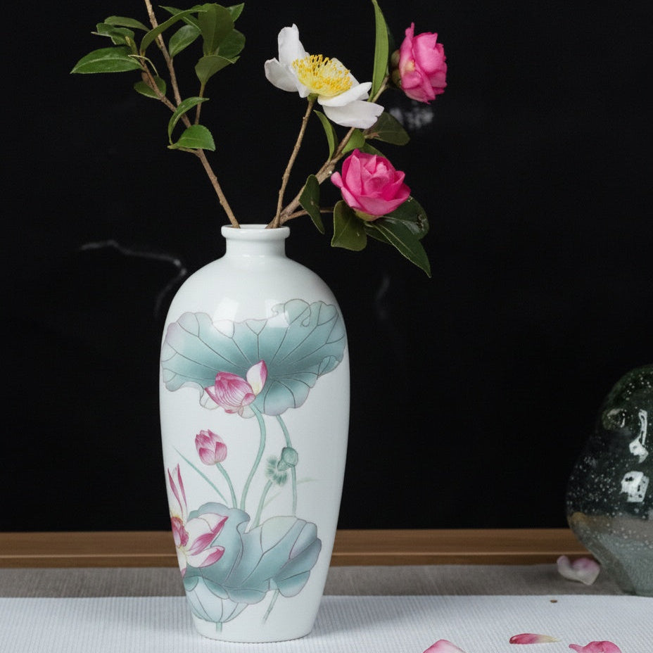 Painted Porcelain Lotus Pattern Decorative Jar As Vase