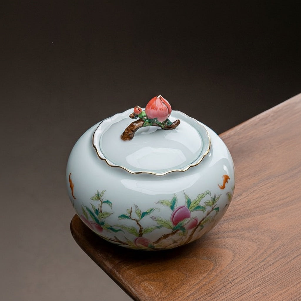 Painted Porcelain Round Lidded Jar