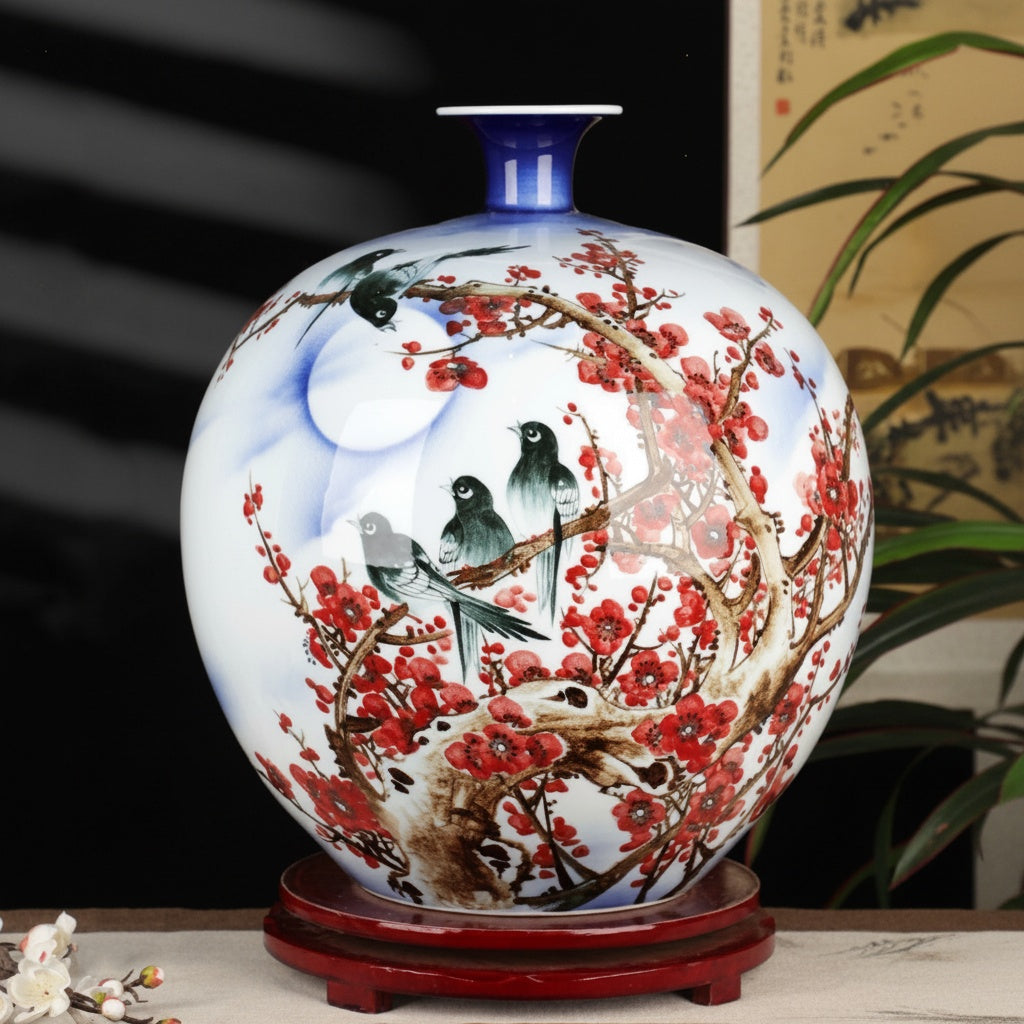 Painted Porcelain Spherical Vase Front View