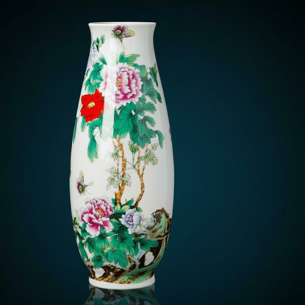 Painted Porcelain Tall Tapered Vase