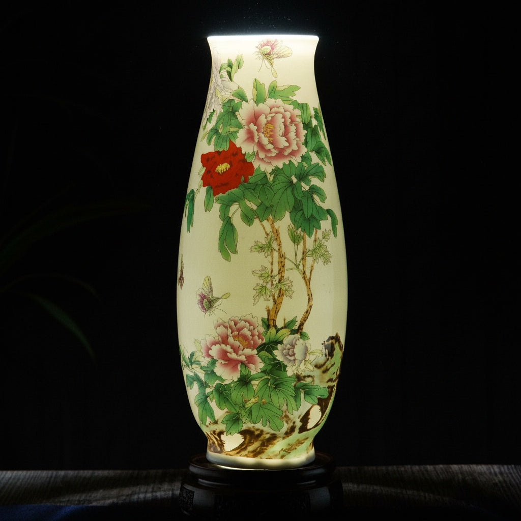 Painted Porcelain Tall Tapered Vase