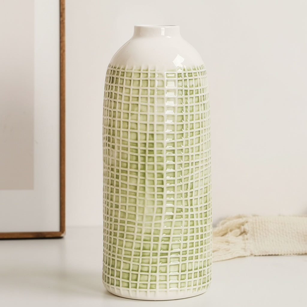 Pale Green Ceramic Cylindrical Vase