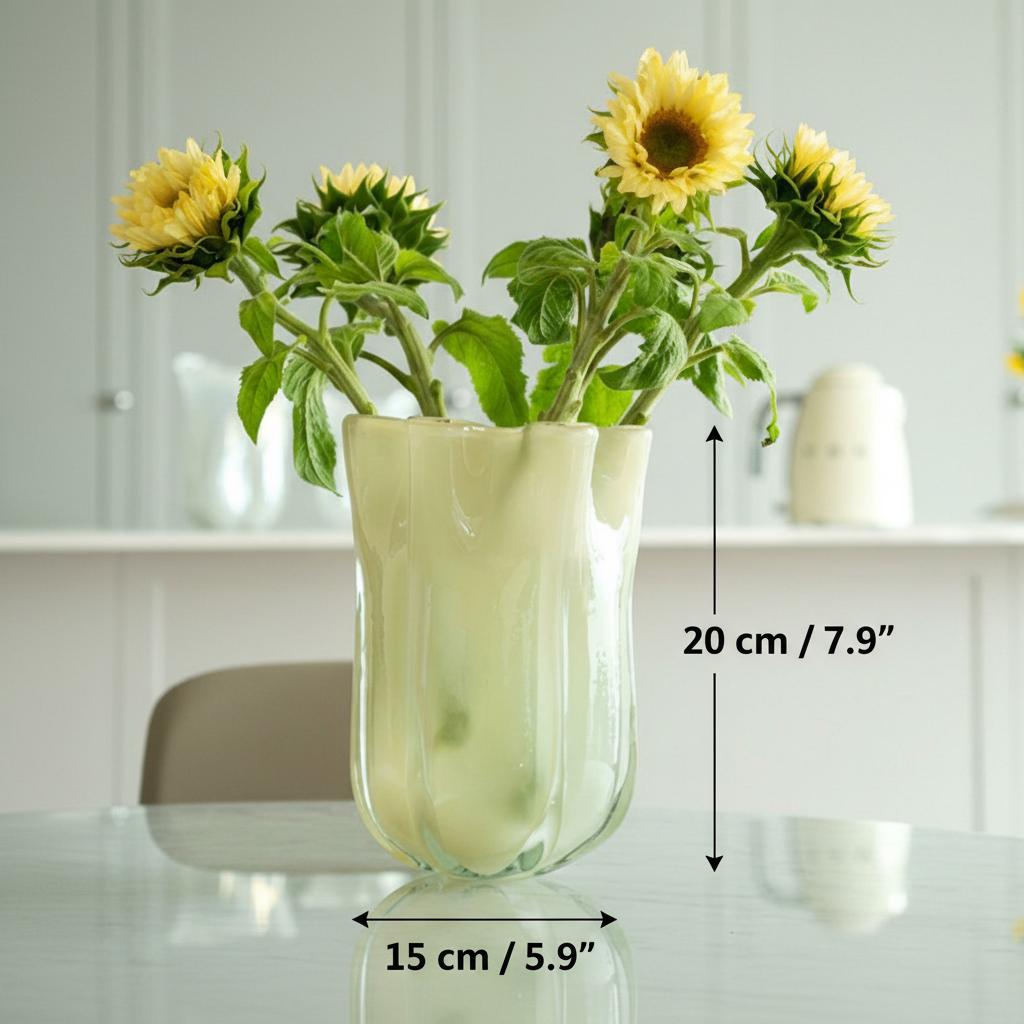 Dimensions of pale green fluted glass vase