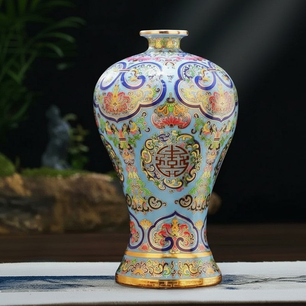 Pastel Blue Enameled Porcelain Baluster Vase