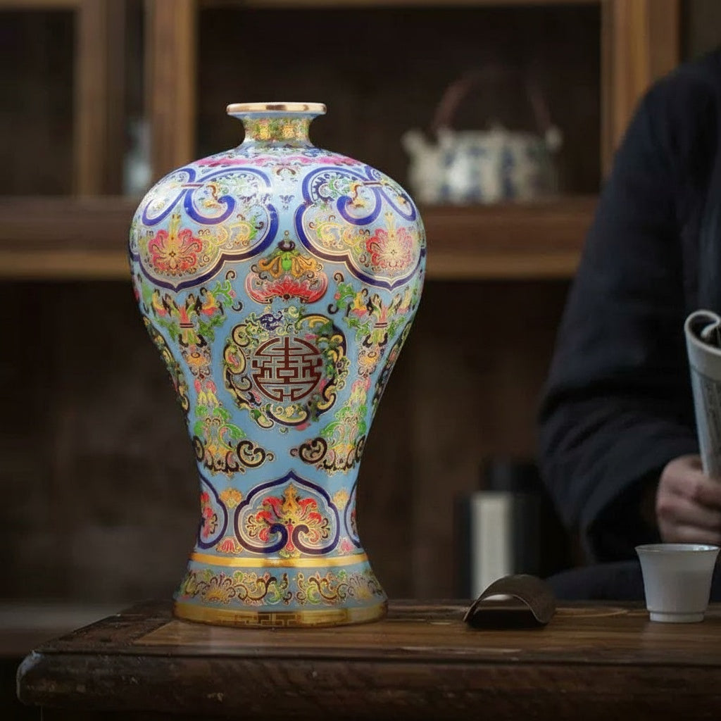 Pastel Blue Enameled Porcelain Baluster Vase