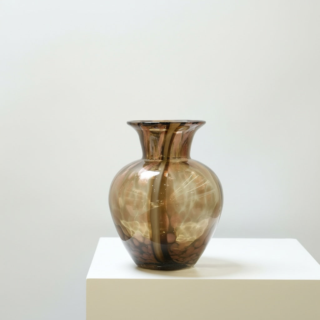 Patterned Amber Glass Flared Vase