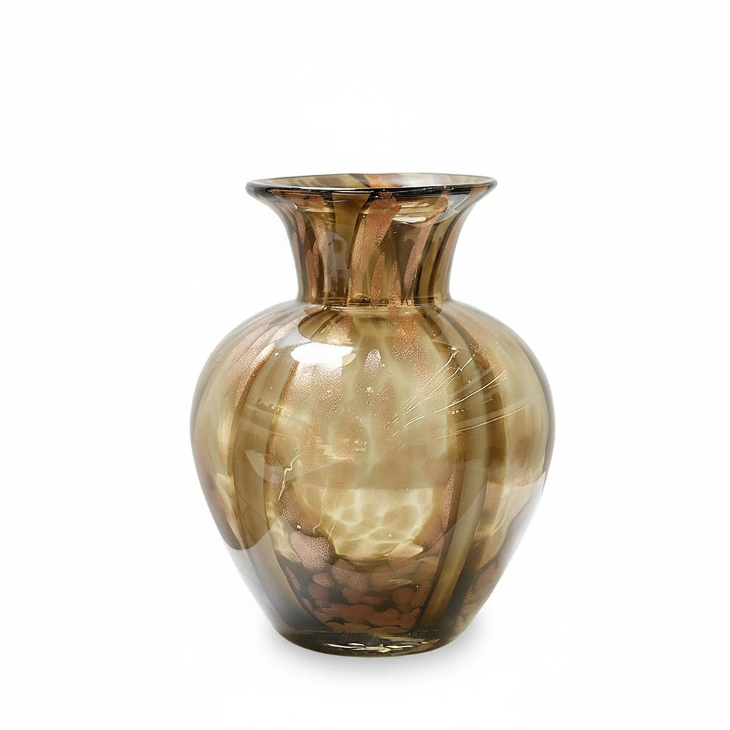 Patterned Amber Glass Flared Vase