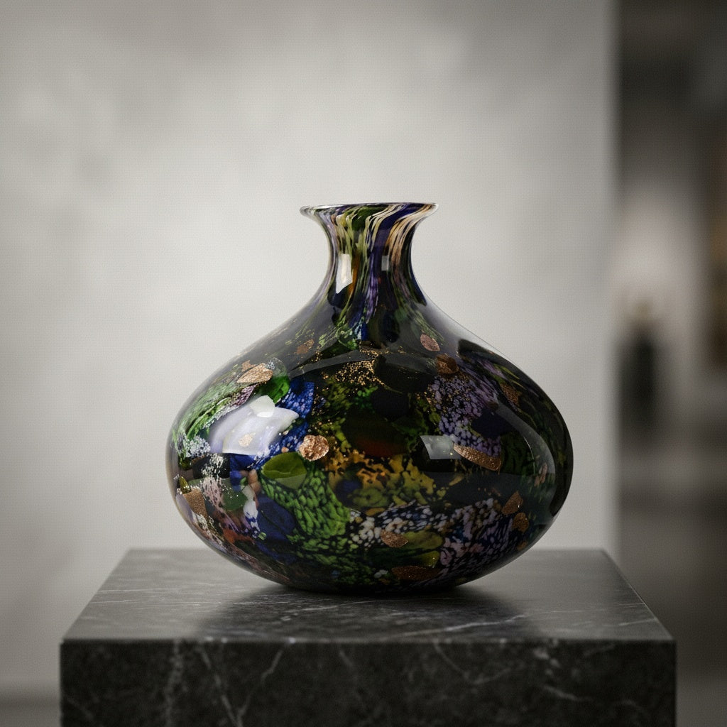 Patterned Art Glass Bulbous Vase