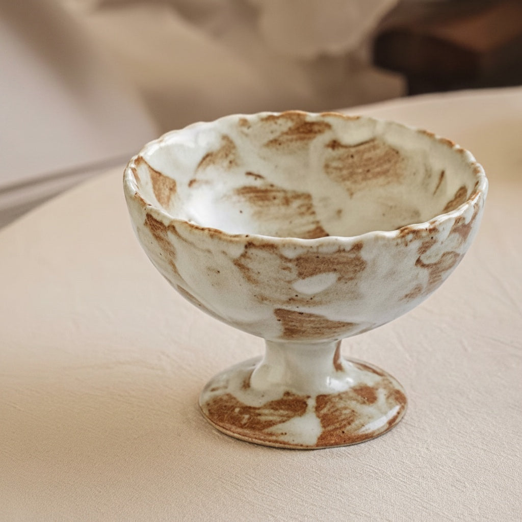 Patterned Ceramic Footed Dessert Bowl