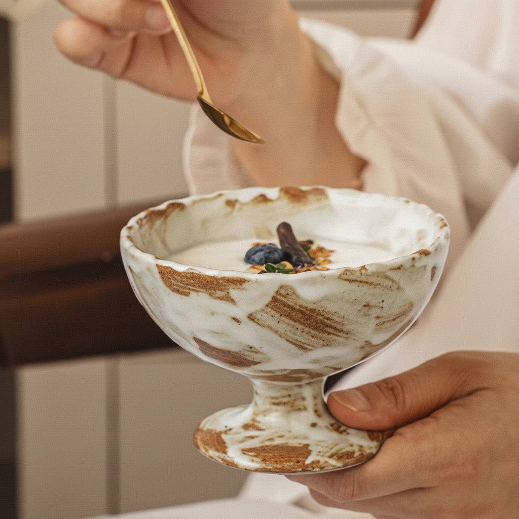 Patterned Ceramic Footed Dessert Bowl Serving Yogurt