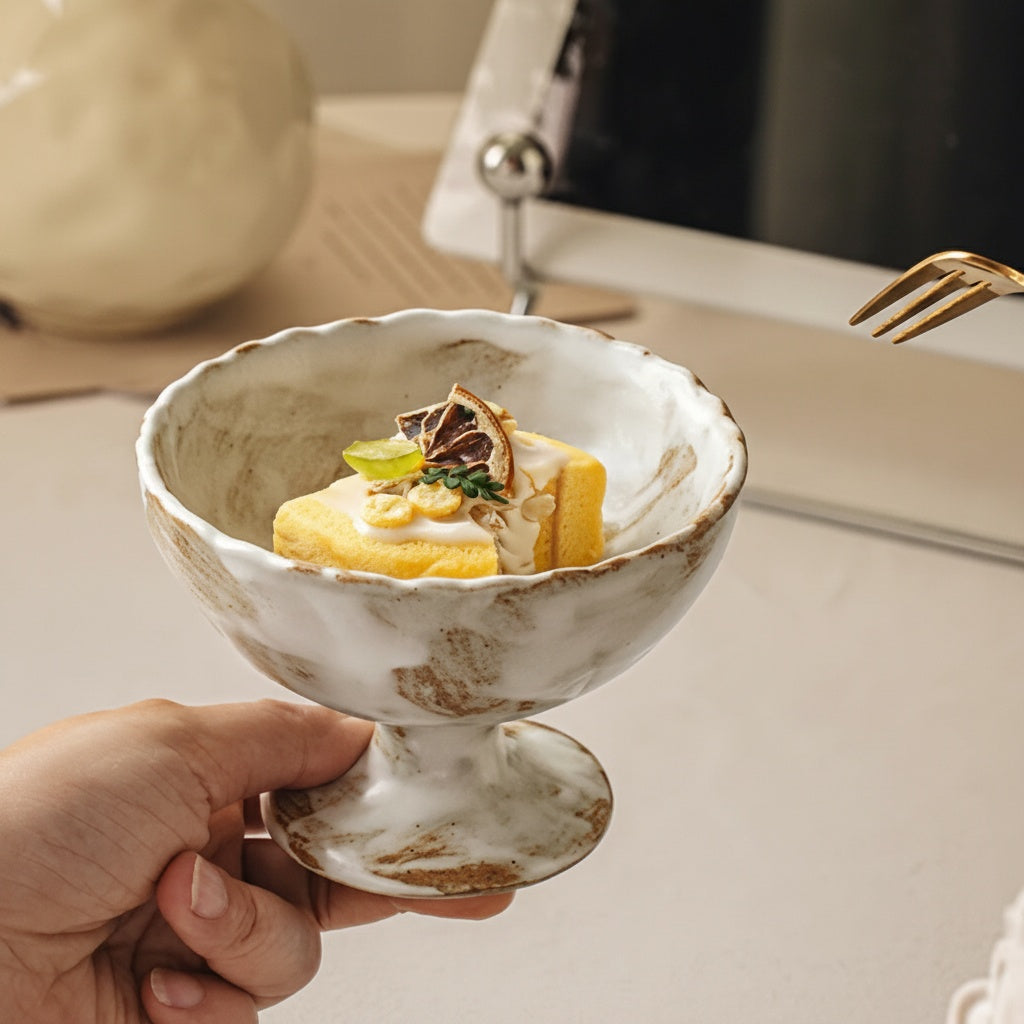 Patterned Ceramic Footed Dessert Bowl Serving Cake