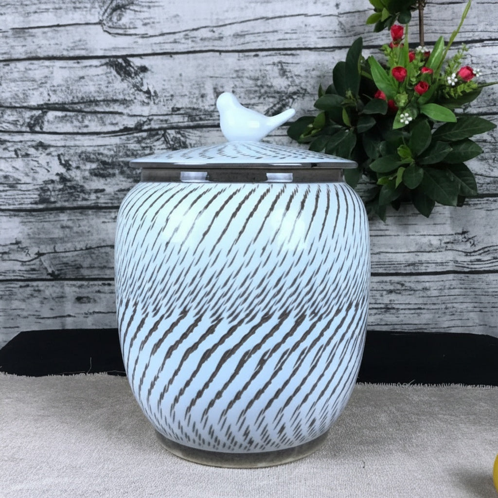 Patterned Ceramic Lidded Decorative Jar