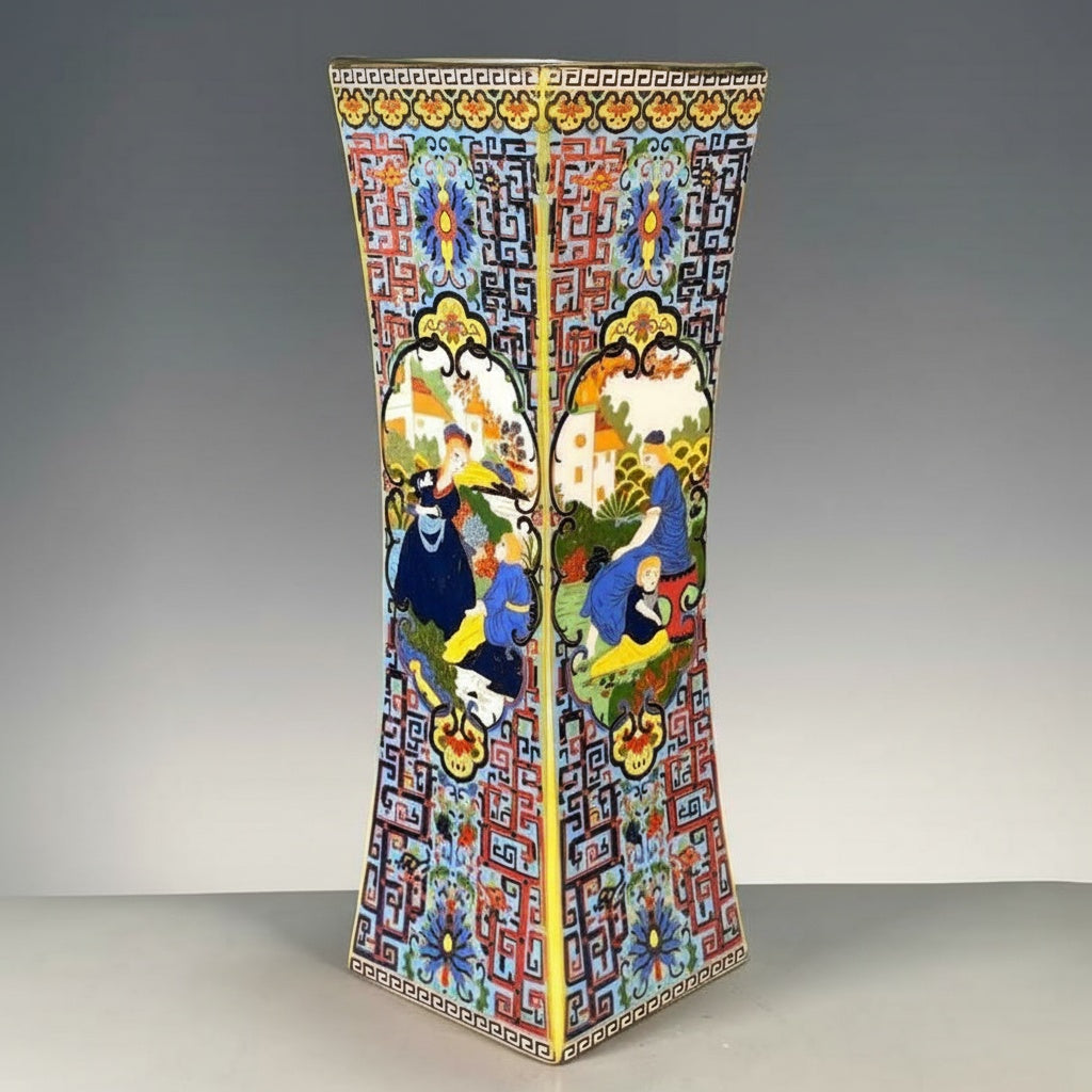Patterned Ceramic Square Tapered Vase