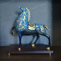 Blue patterned copper horse sculpture side profile