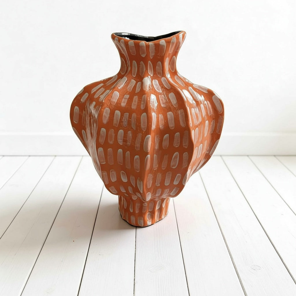 Patterned Glazed Ceramic Sculptural Vase
