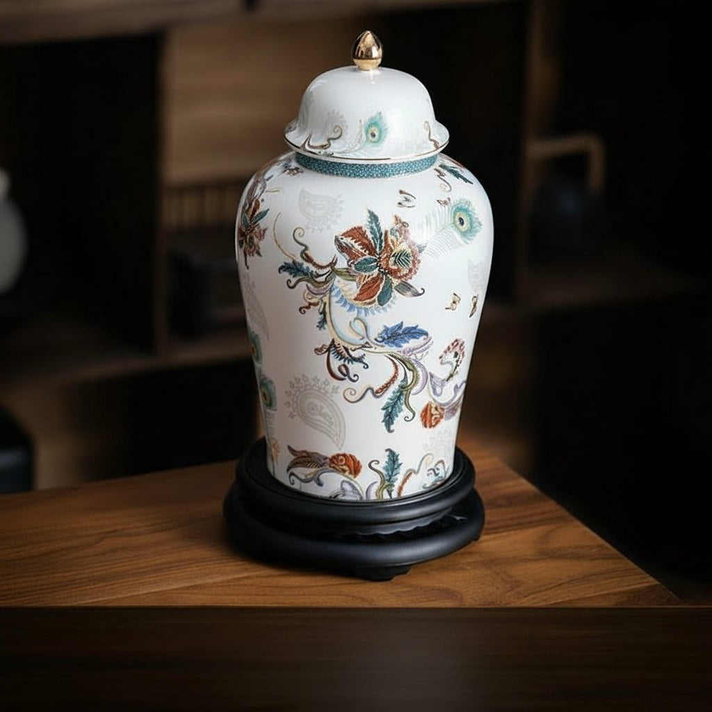 Patterned Porcelain Baluster Lidded Jar