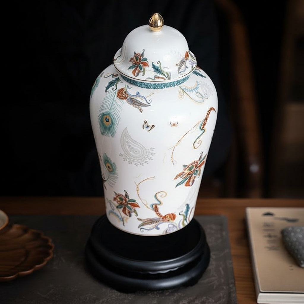 Patterned Porcelain Baluster Lidded Jar