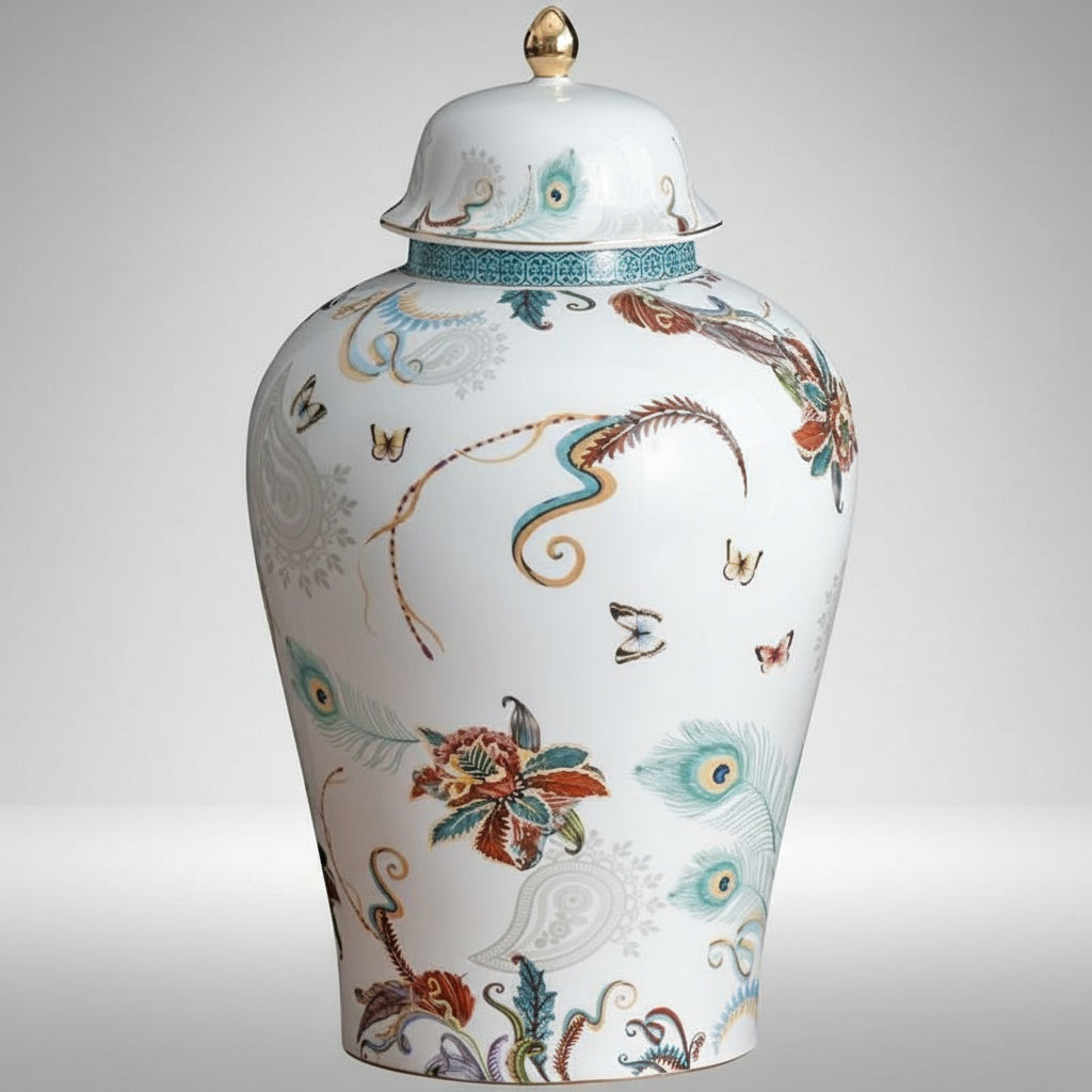 Patterned Porcelain Baluster Lidded Jar