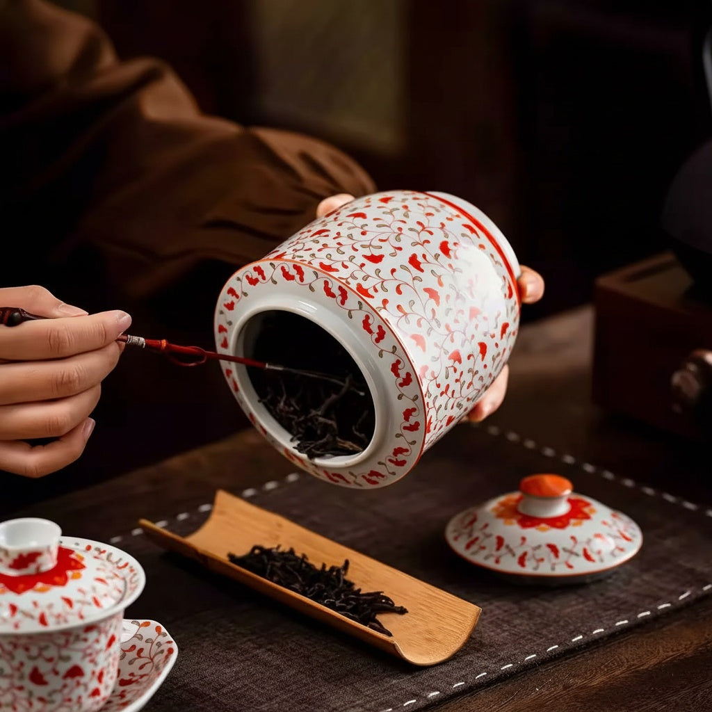 Patterned Porcelain Cylindrical Tea Canister