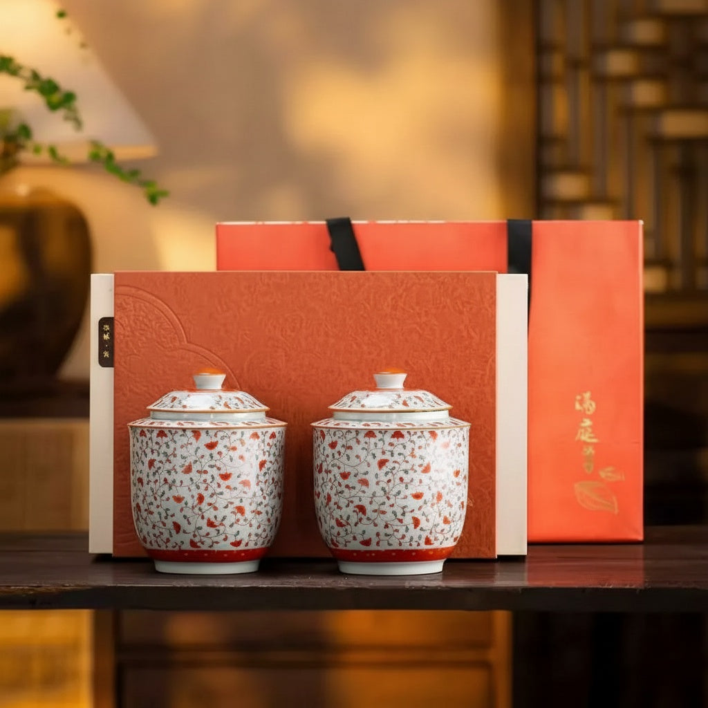 Patterned Porcelain Cylindrical Tea Canister
