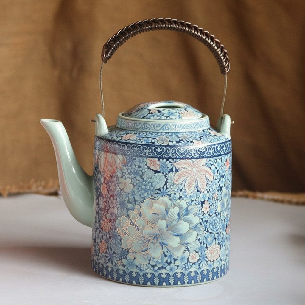 Patterned Porcelain Cylindrical Teapot With Infuser