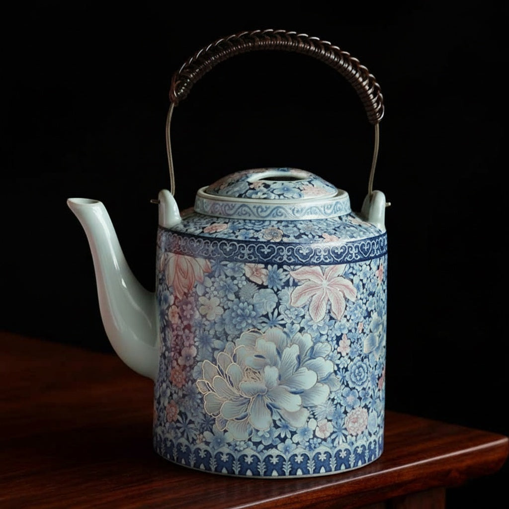 Patterned Porcelain Cylindrical Teapot With Infuser
