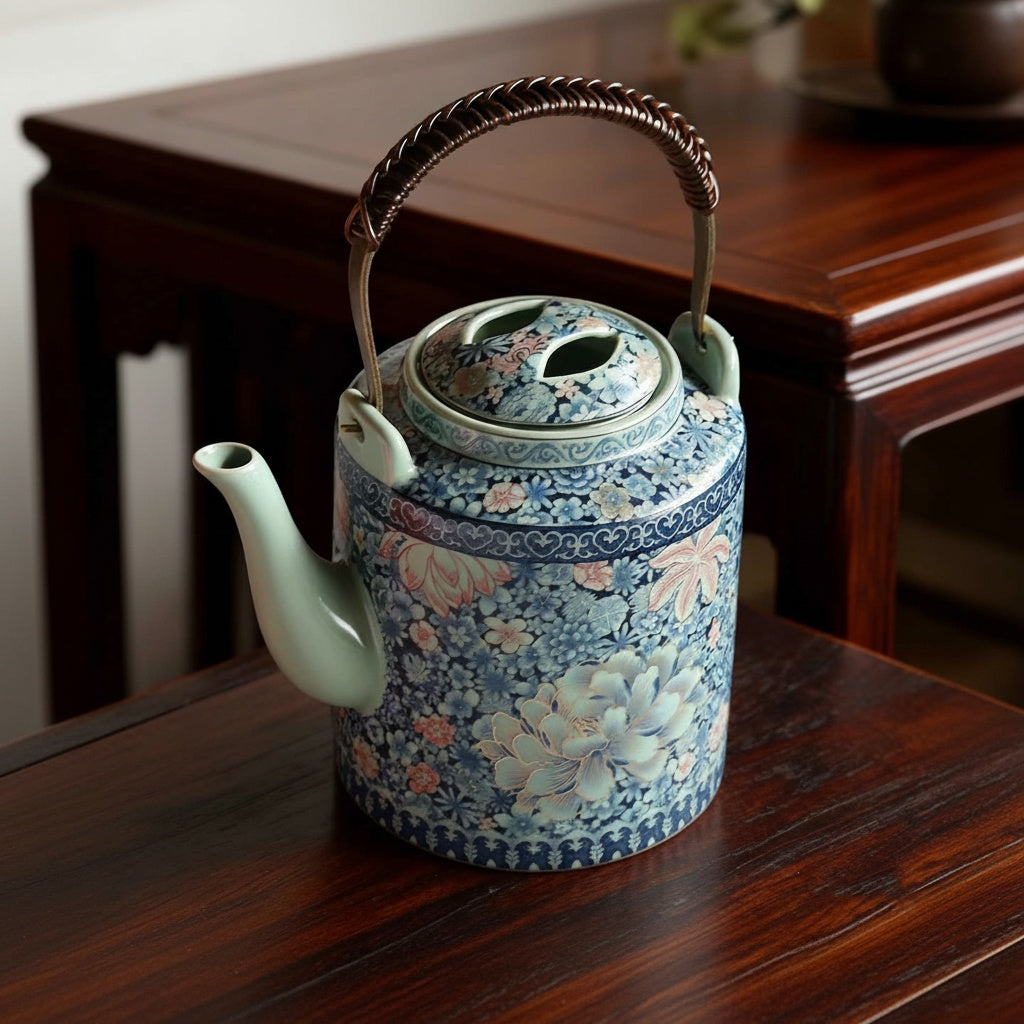 Patterned Porcelain Cylindrical Teapot With Infuser