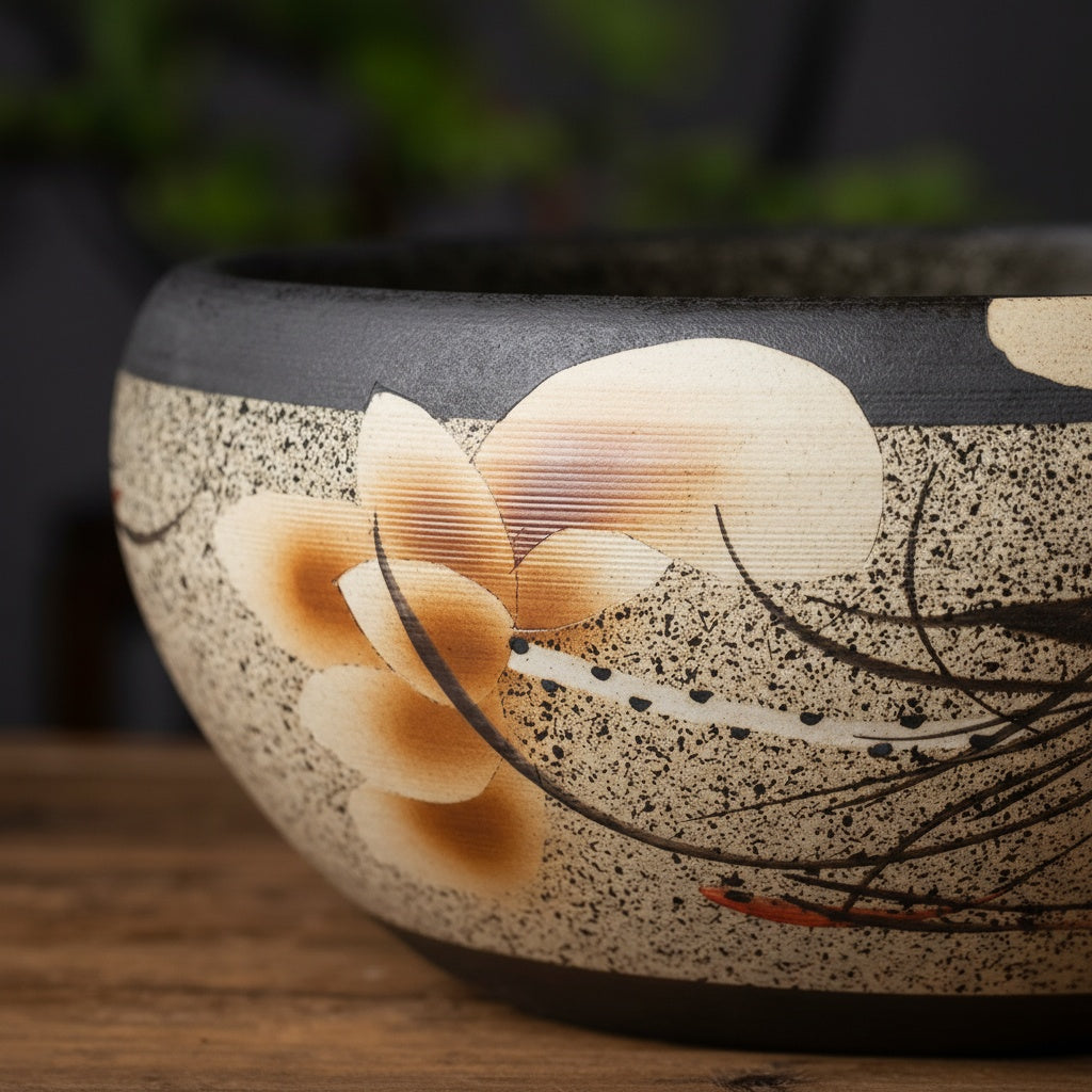 Close up of texture and floral pattern on basin