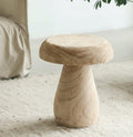 Angled view of large wooden mushroom side table