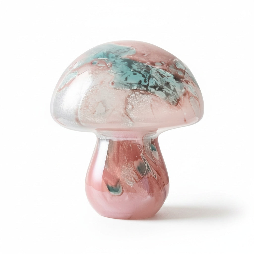 Pink And Teal Glass Mushroom Sculpture