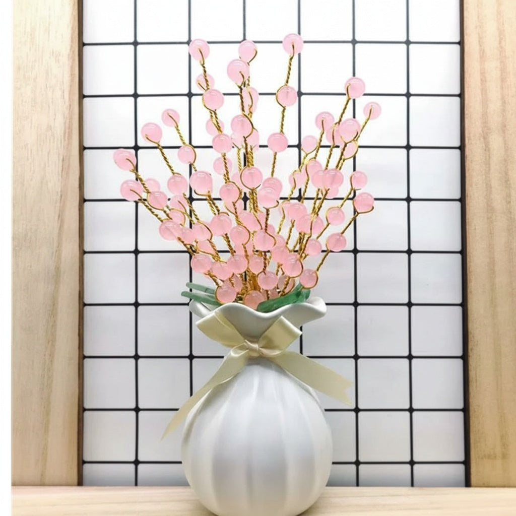 Pink Beaded & Ceramic Fluted Botanical Arrangement