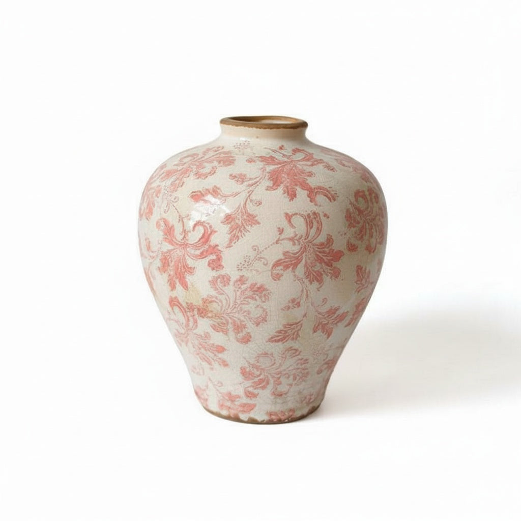 Pink Floral Patterned Ceramic Vase