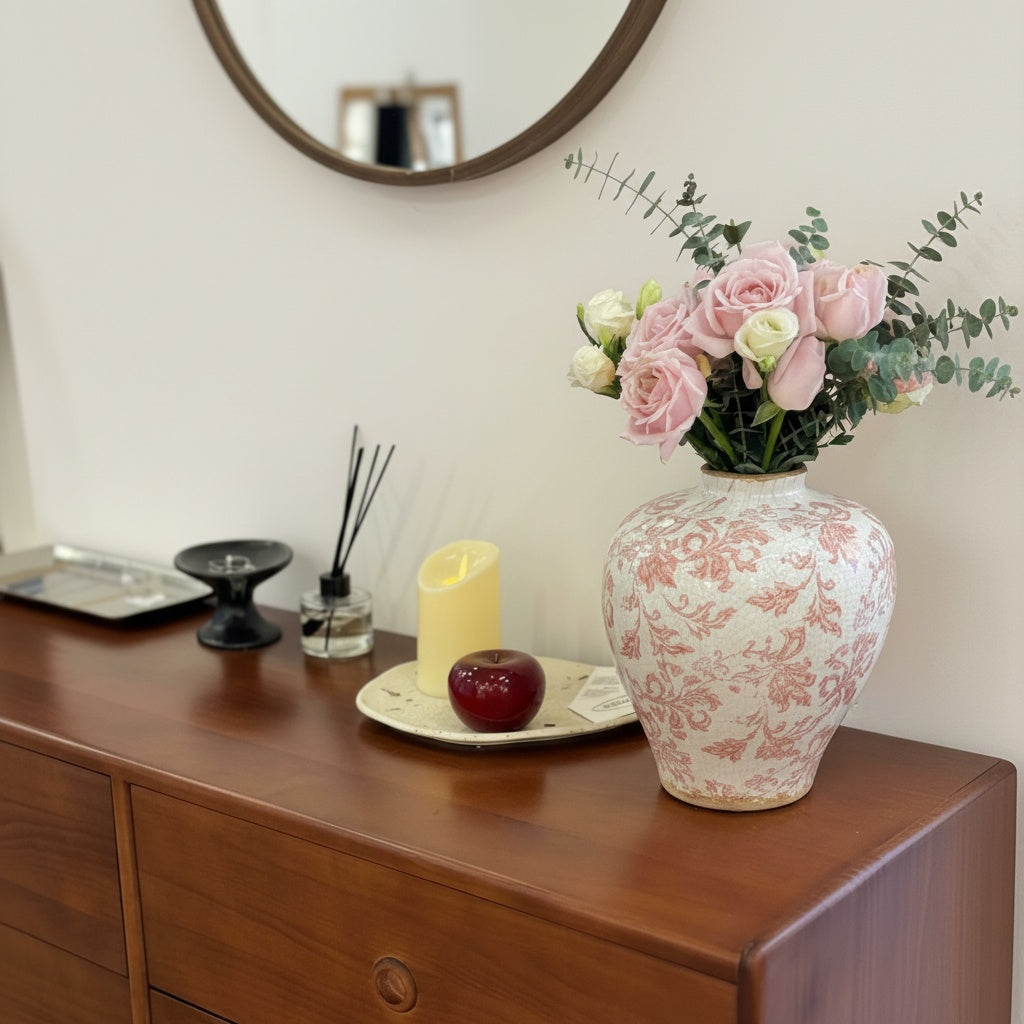 Pink Floral Patterned Ceramic Vase