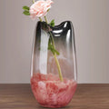 Large organic glass vase in smoke and pink gradient with flower