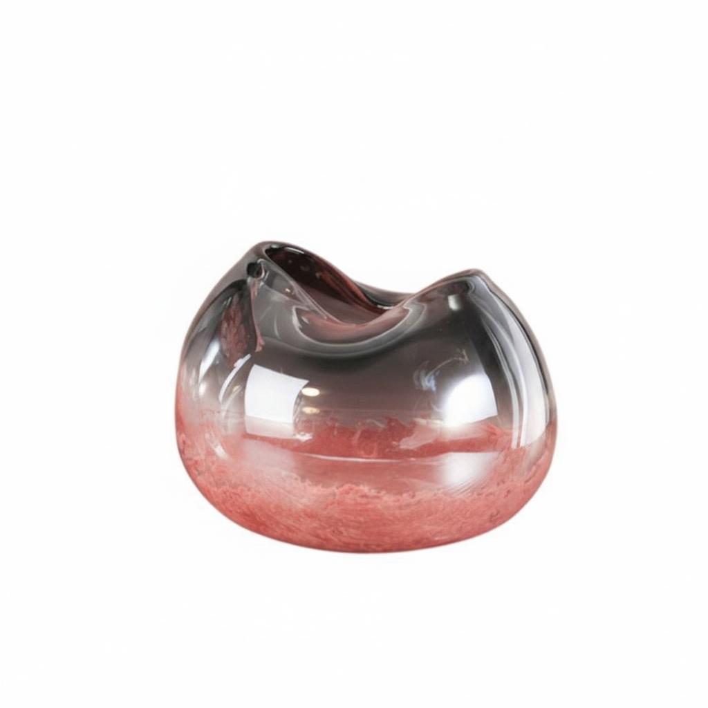 Medium wide glass vase with pink textured base and smoke rim