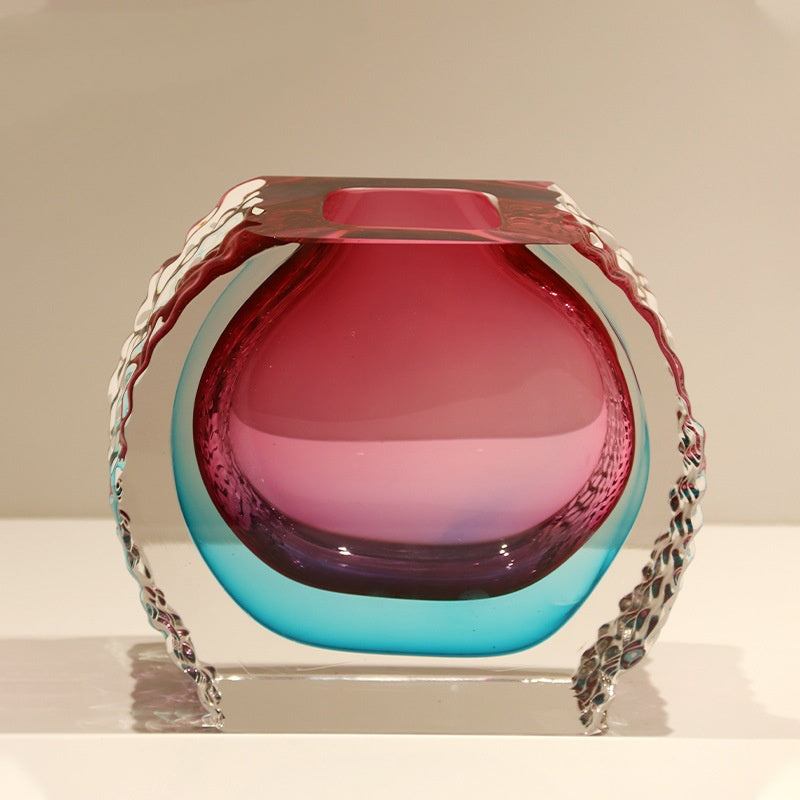 Small round crystal vase with pink and blue gradient core