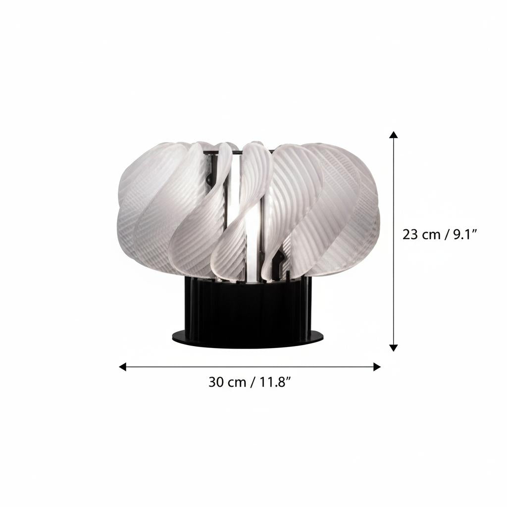Dimensions diagram of pleated resin table lamp