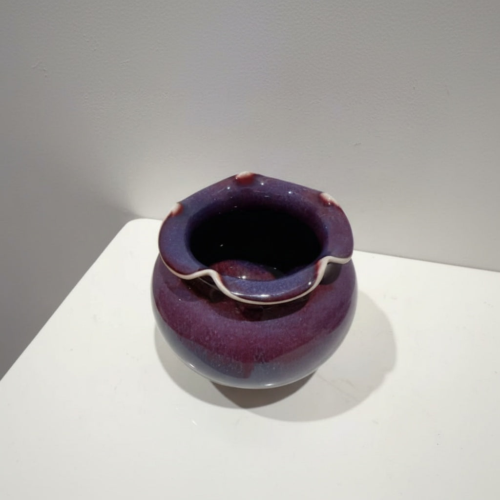 Plum Glazed Ceramic Scalloped Decorative Bowl