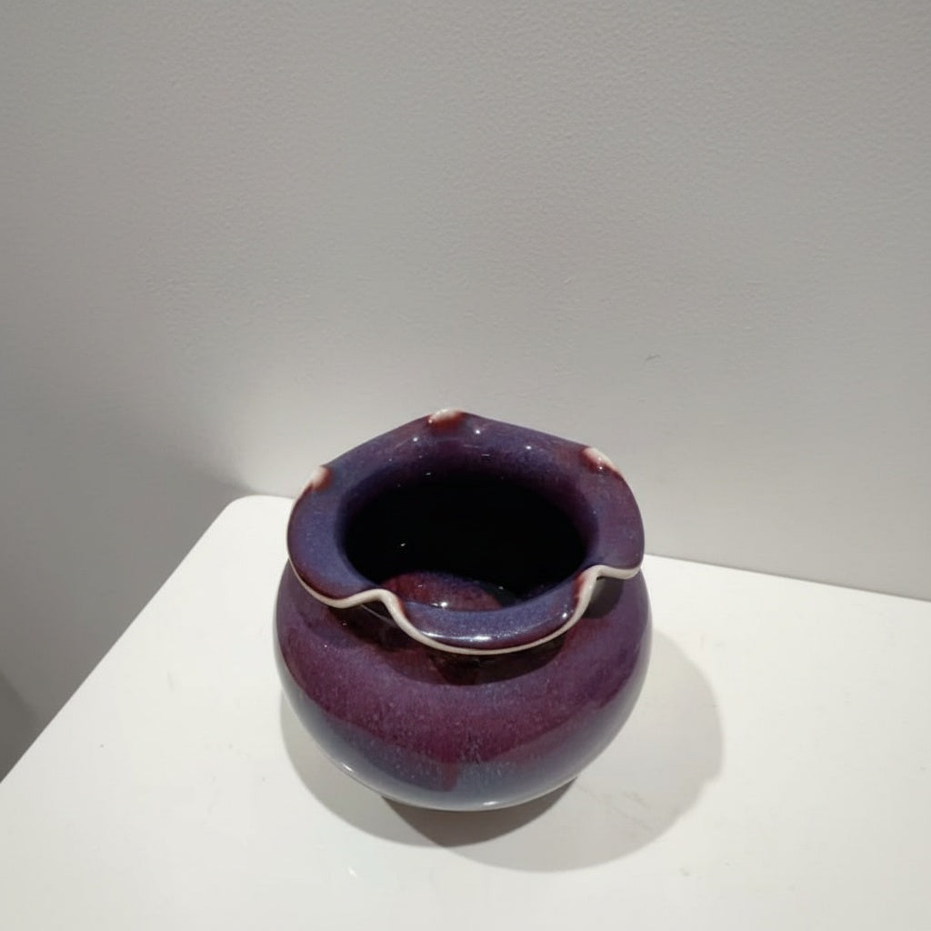 Plum Glazed Ceramic Scalloped Decorative Bowl
