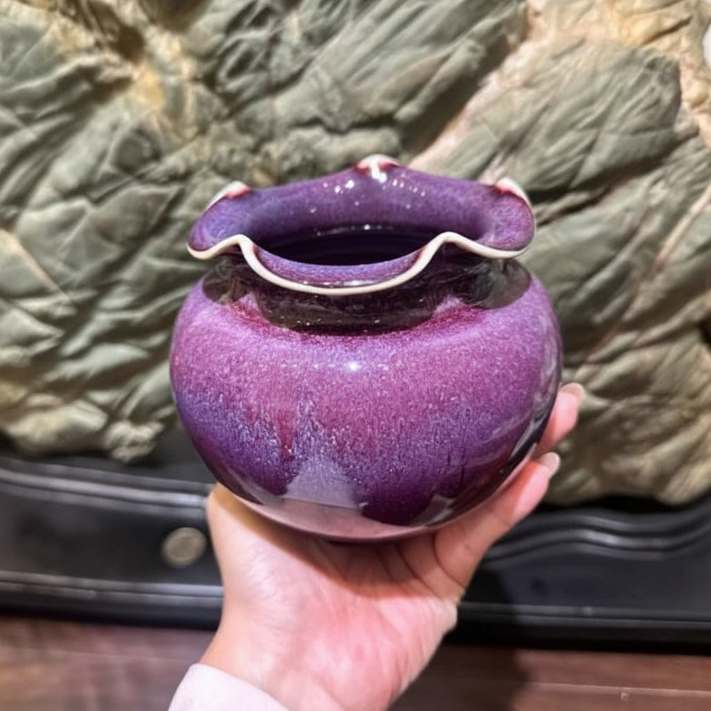Plum Glazed Ceramic Scalloped Decorative Bowl
