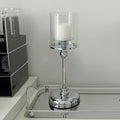 Polished Chrome And Glass Tall Candle Holder