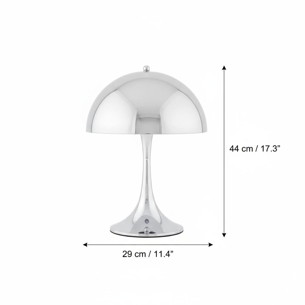 Dimensions diagram of chrome table lamp