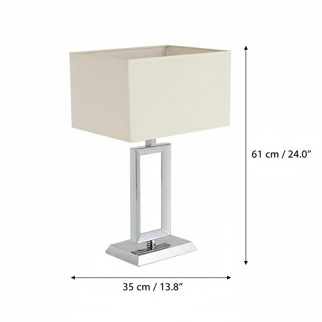 Technical dimension diagram of chrome rectangular lamp