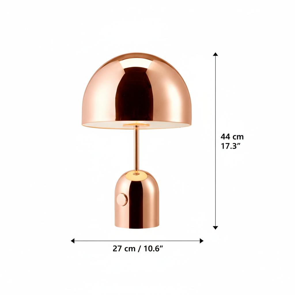 Polished copper dome table lamp dimensions diagram